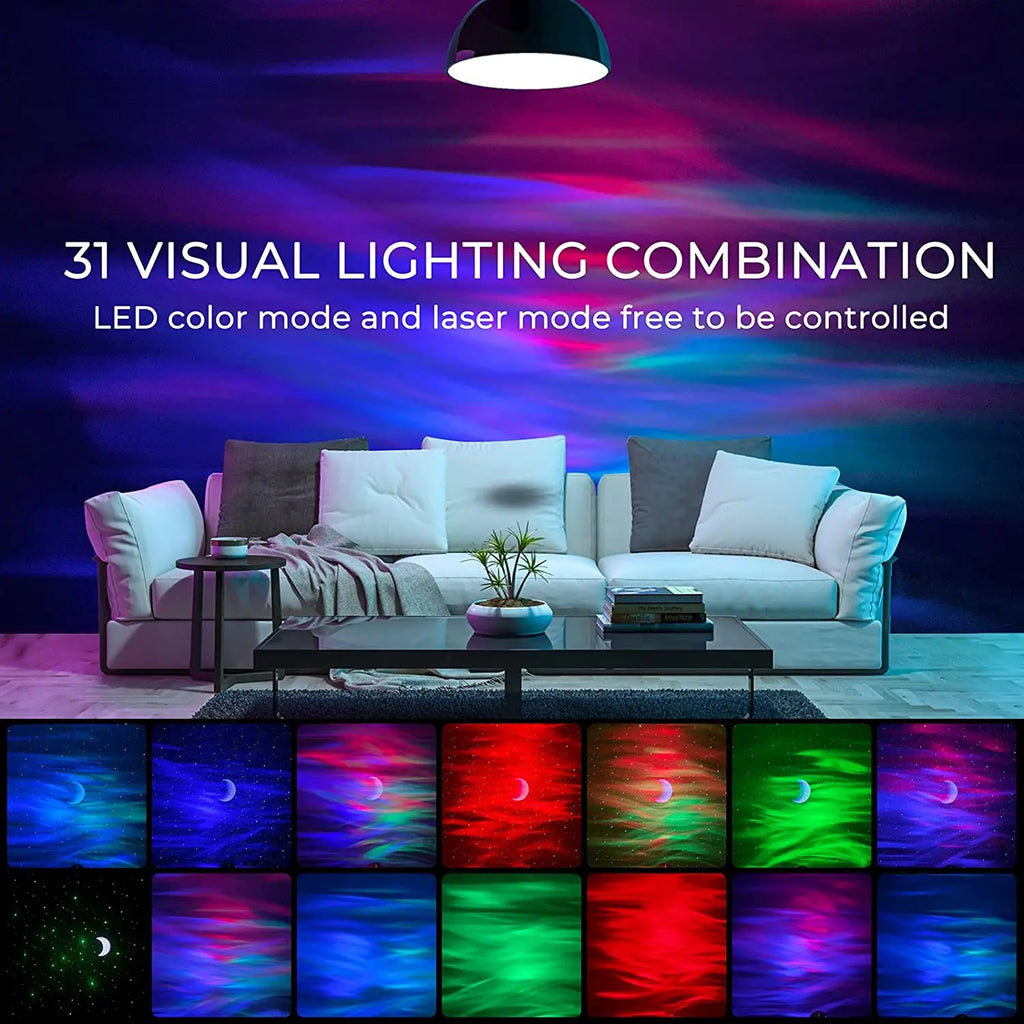 Aurora Galaxy Projector Lamp with Moon and Star Effects