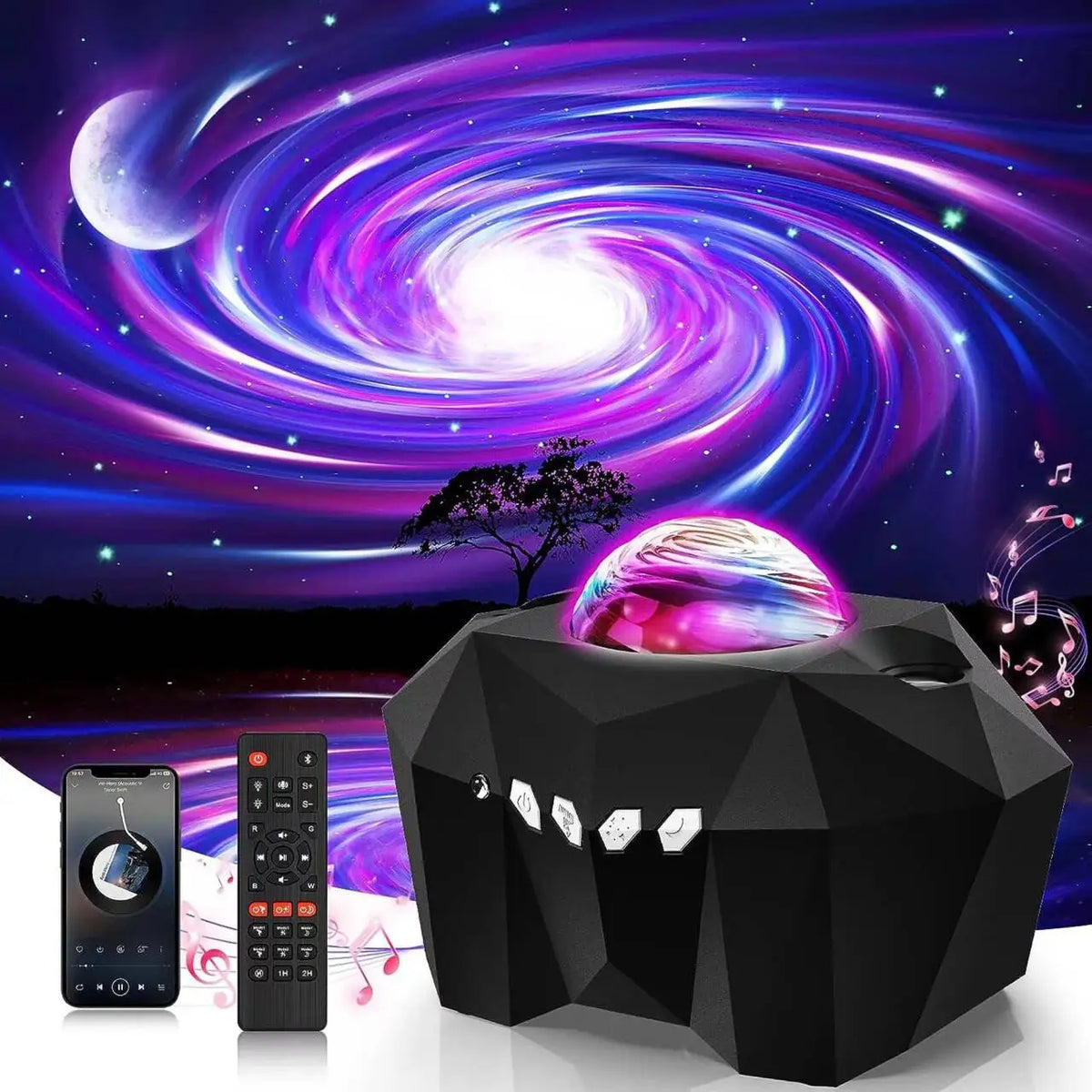 Aurora Galaxy Projector Lamp with Moon and Star Effects
