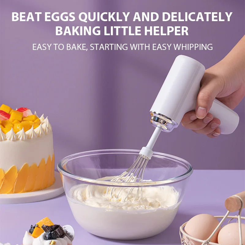 Rechargeable Handheld Electric Egg Beater with Whisk Attachments