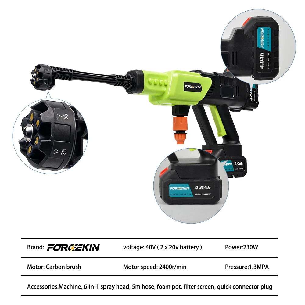 FORGEKIN 40V Cordless Pressure Washer Gun, 6-in-1, Battery Not Included