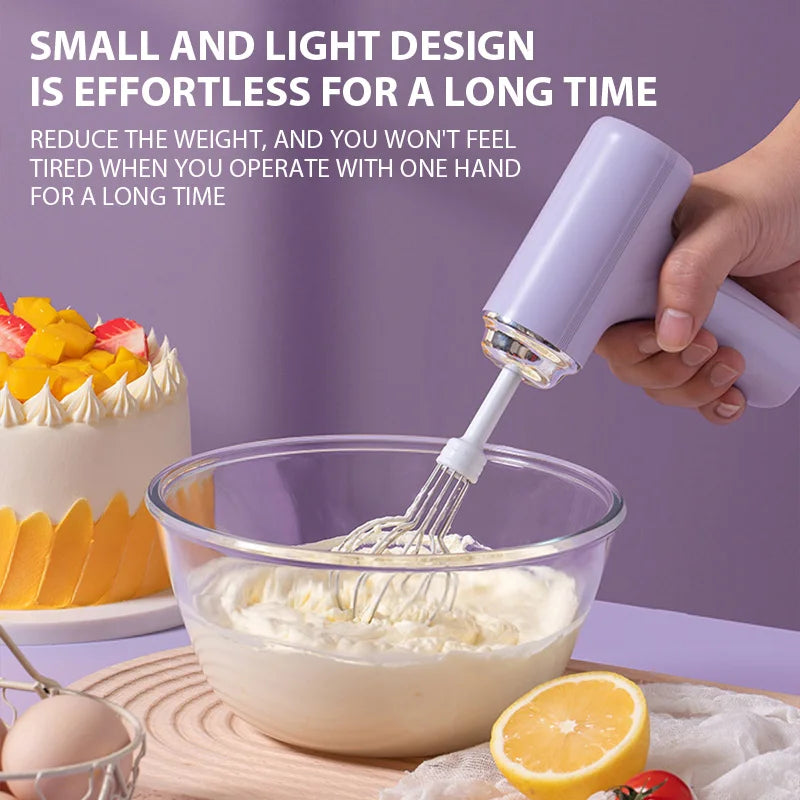 Rechargeable Handheld Electric Egg Beater with Whisk Attachments