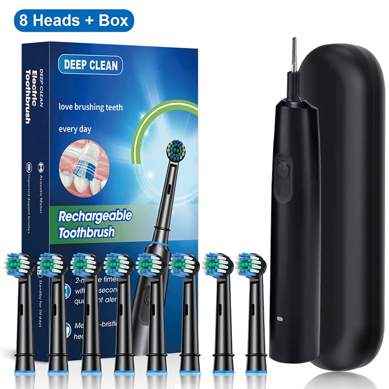 Rechargeable Rotary Electric Toothbrush with 8 Brush Heads