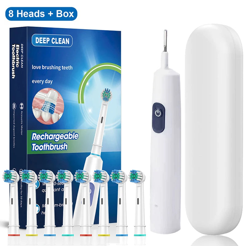 Rechargeable Rotary Electric Toothbrush with 8 Brush Heads