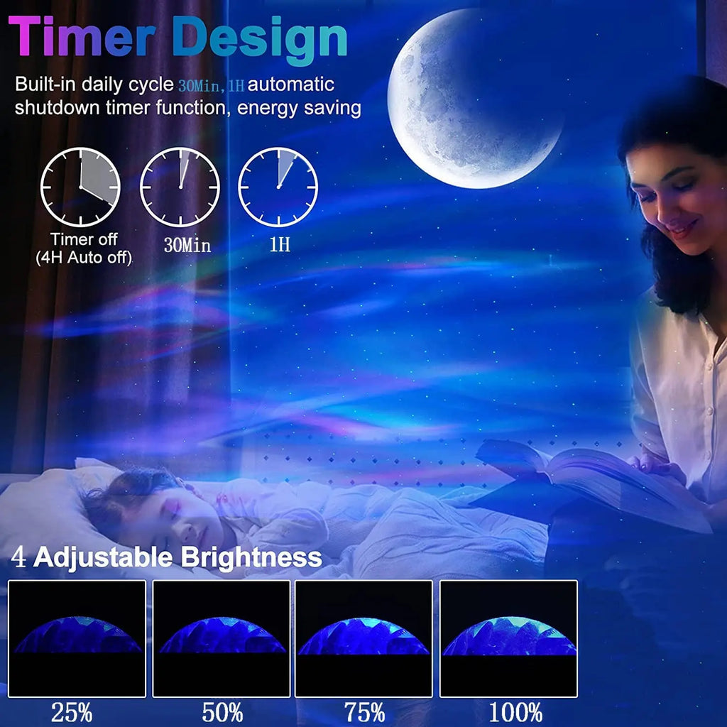 Aurora Galaxy Projector Lamp with Moon and Star Effects