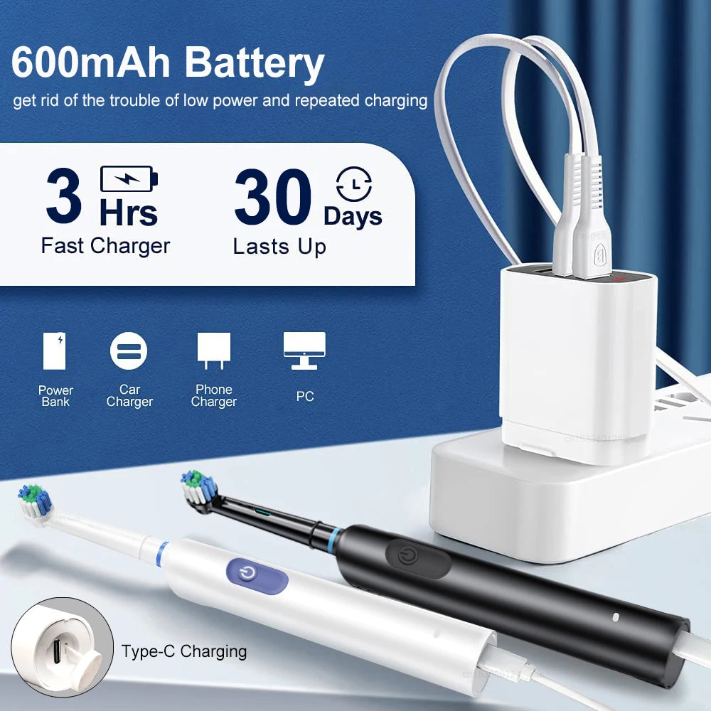 Rechargeable Rotary Electric Toothbrush with 8 Brush Heads