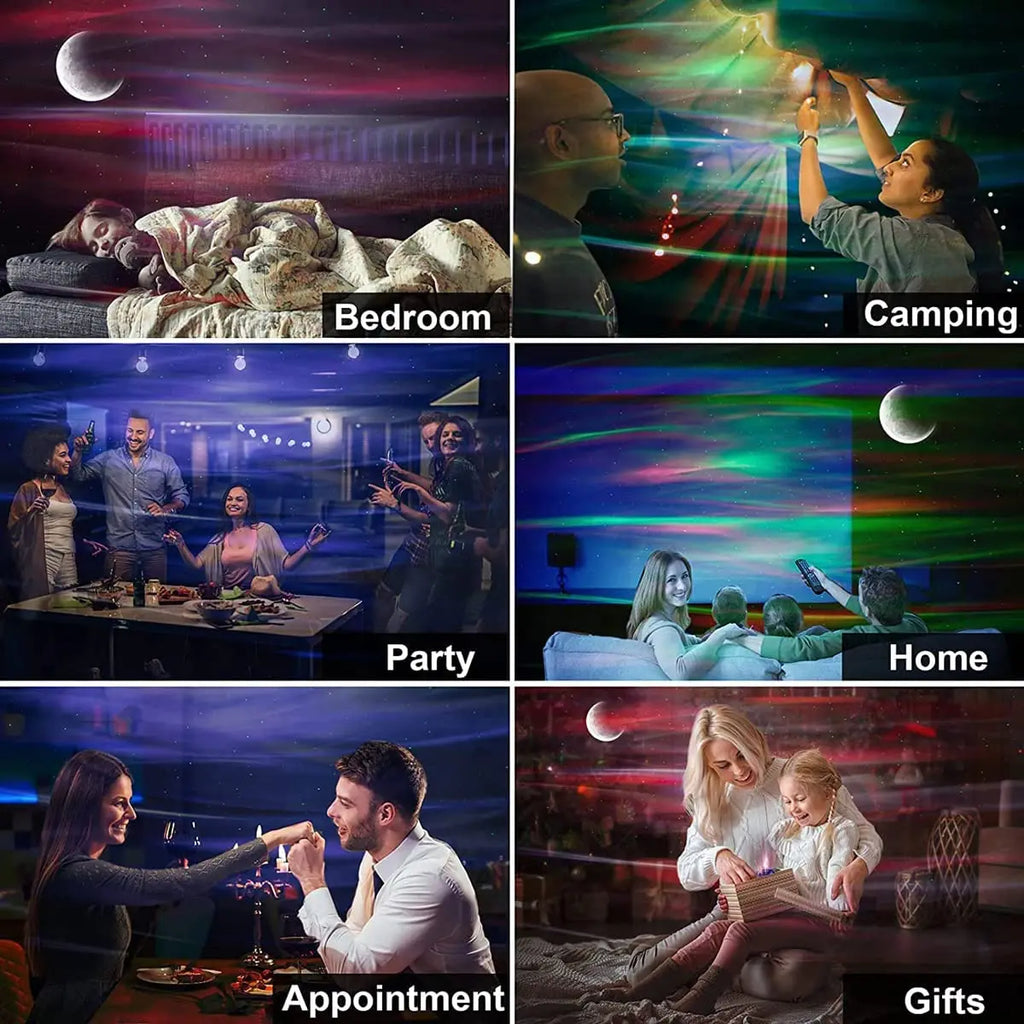 Aurora Galaxy Projector Lamp with Moon and Star Effects