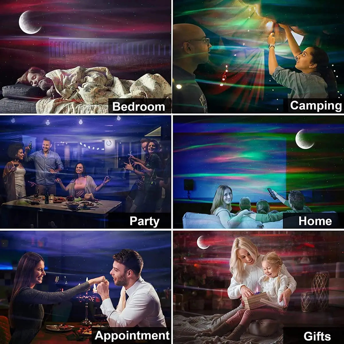 Aurora Galaxy Projector Lamp with Moon and Star Effects