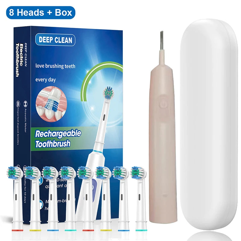 Rechargeable Rotary Electric Toothbrush with 8 Brush Heads