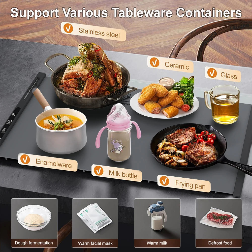 220V Foldable Silicone Food Warming Mat with Adjustable Temperature Control