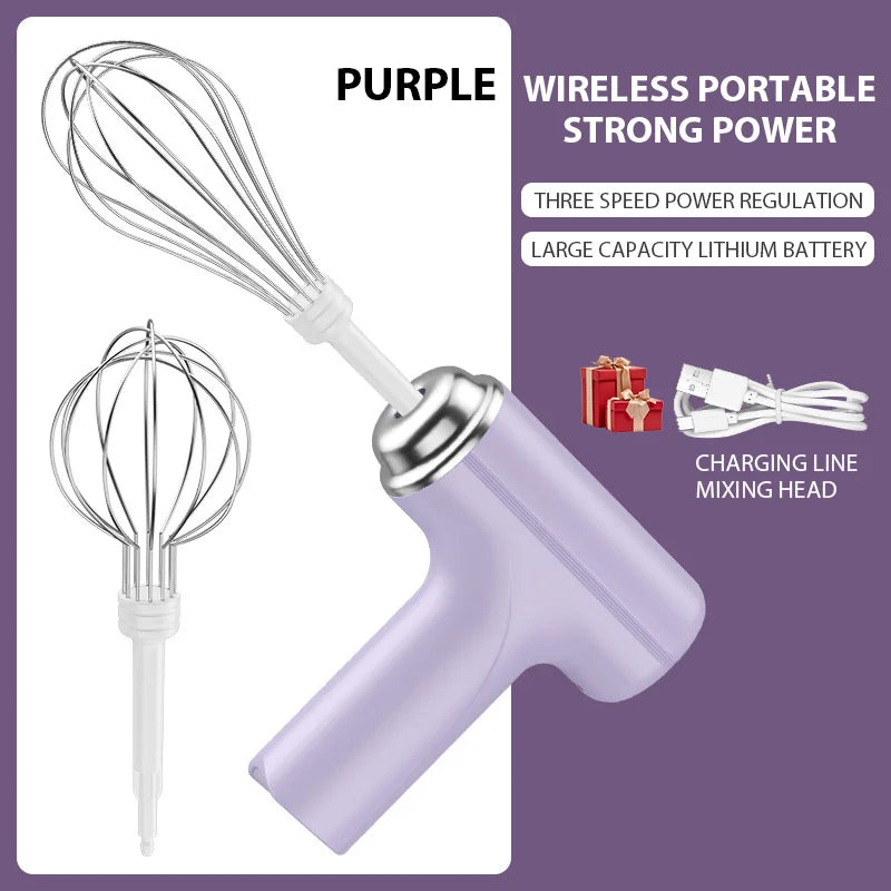 Rechargeable Handheld Electric Egg Beater with Whisk Attachments