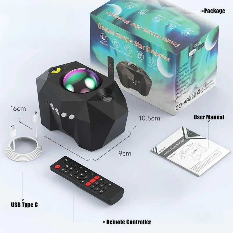 Aurora Galaxy Projector Lamp with Moon and Star Effects