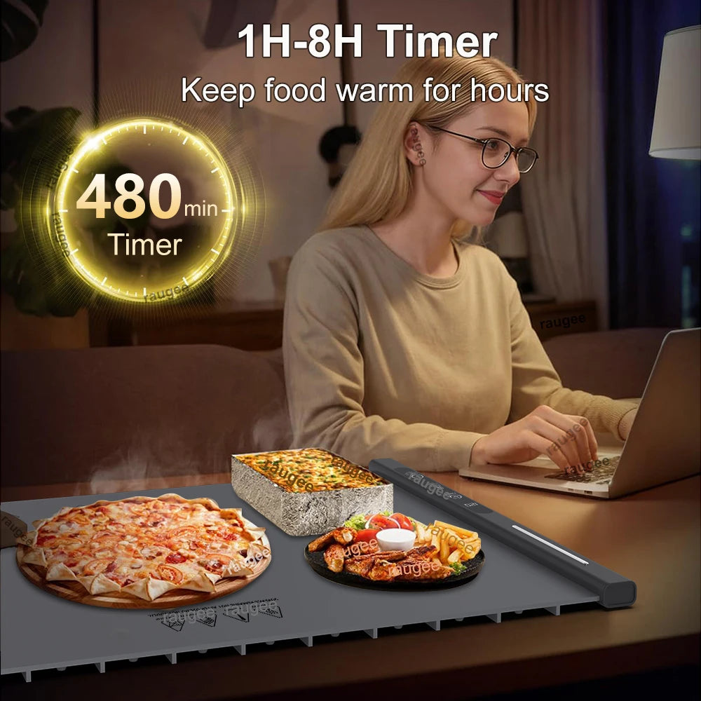 220V Foldable Silicone Food Warming Mat with Adjustable Temperature Control