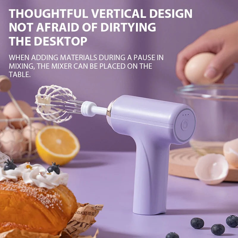Rechargeable Handheld Electric Egg Beater with Whisk Attachments