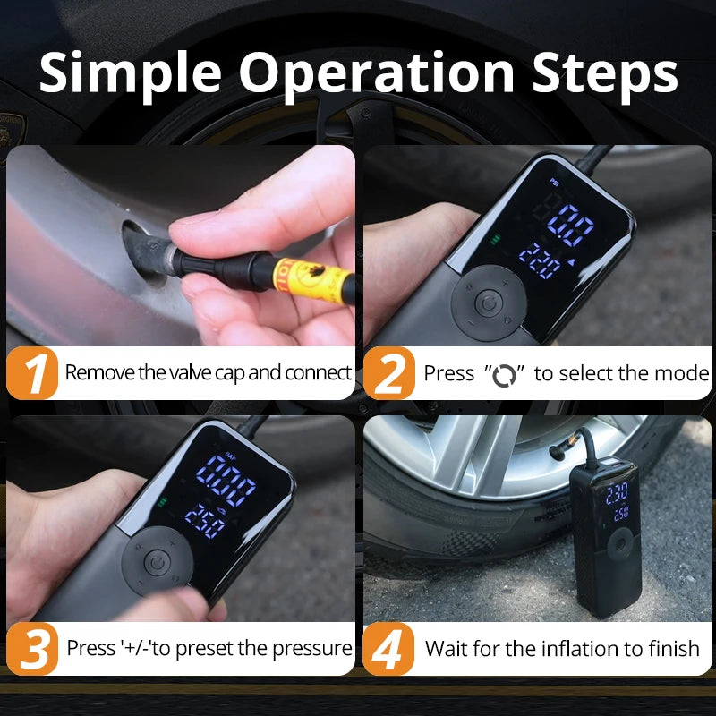 CARSUN Cordless Tire Inflator with Digital Display, LED Light and Power Bank
