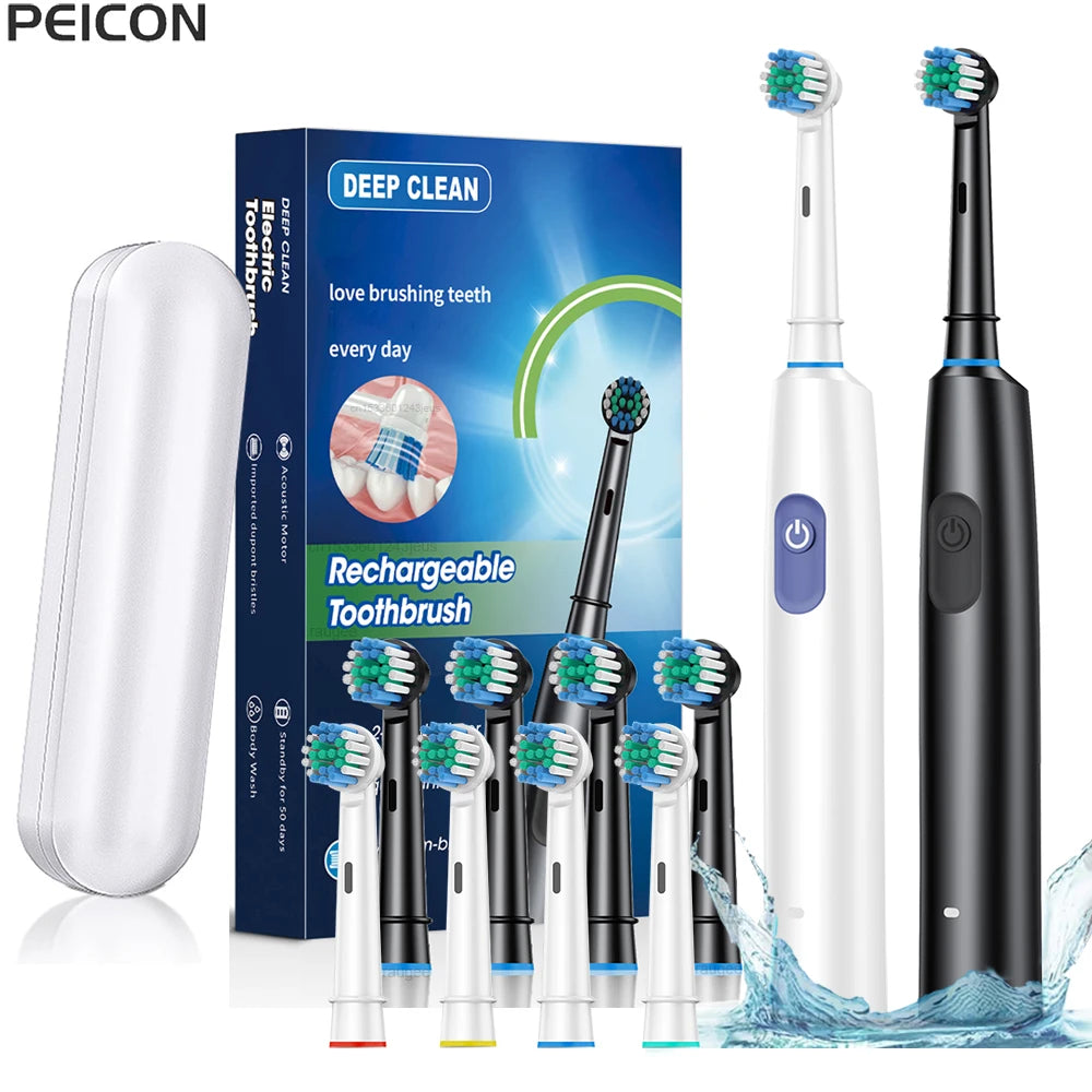 Rechargeable Rotary Electric Toothbrush with 8 Brush Heads