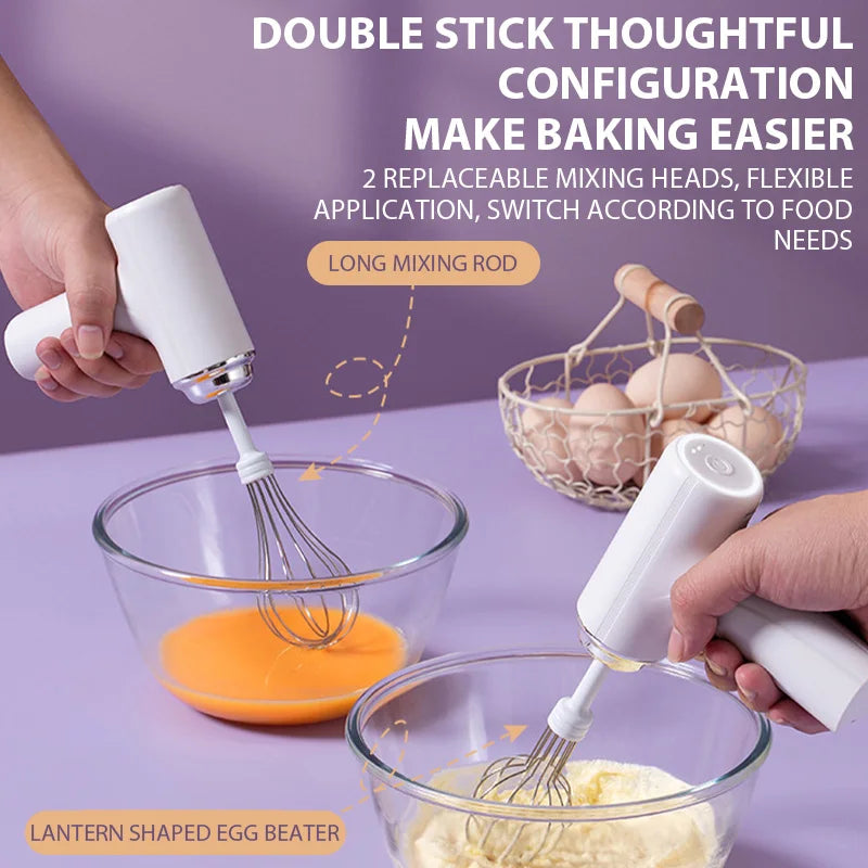 Rechargeable Handheld Electric Egg Beater with Whisk Attachments