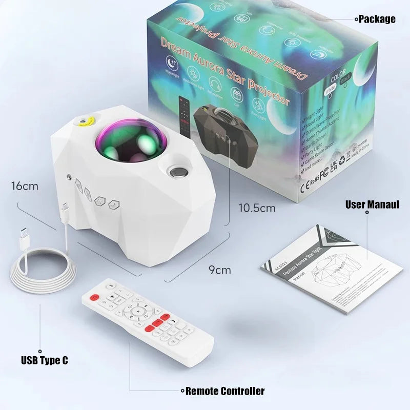 Aurora Galaxy Projector Lamp with Moon and Star Effects