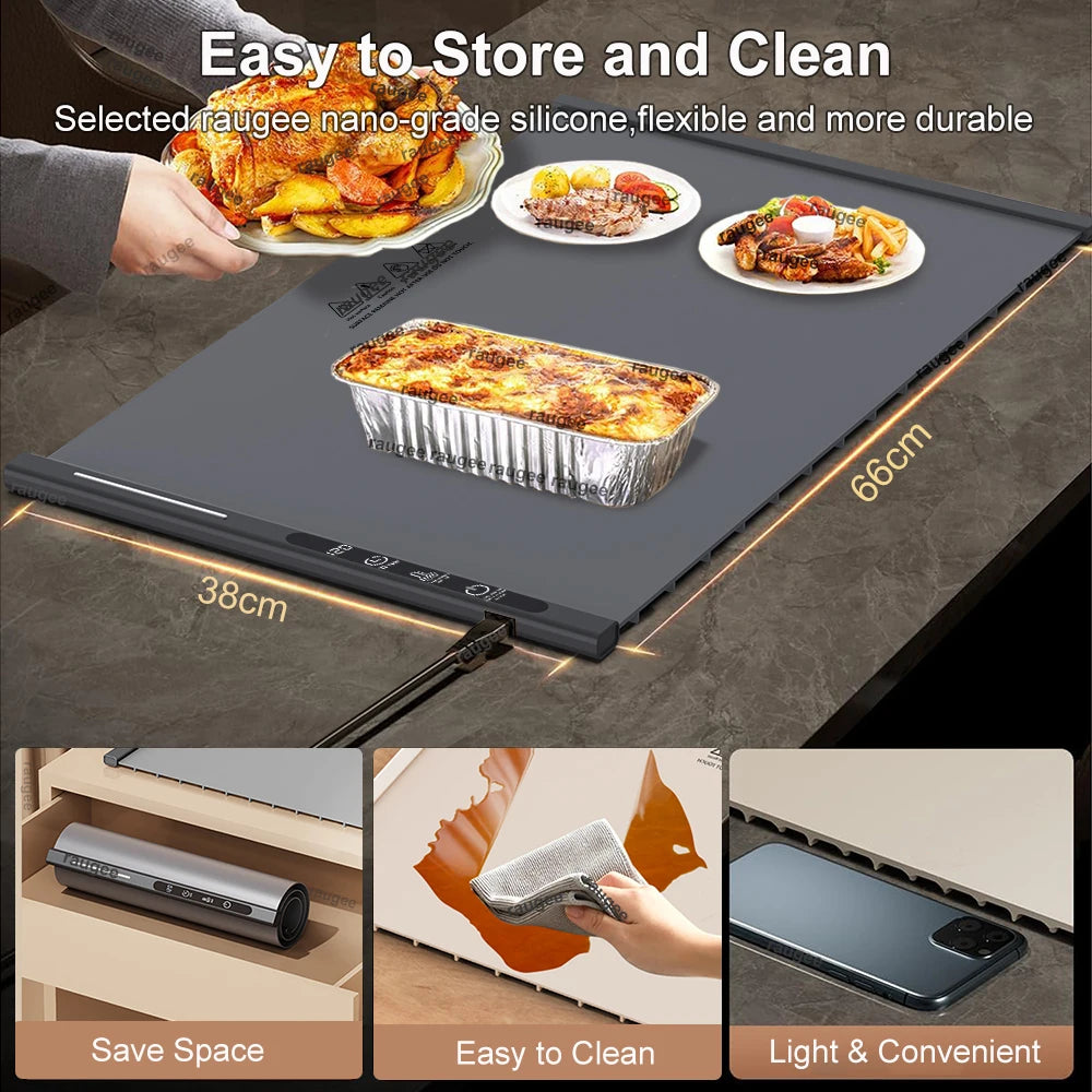 220V Foldable Silicone Food Warming Mat with Adjustable Temperature Control