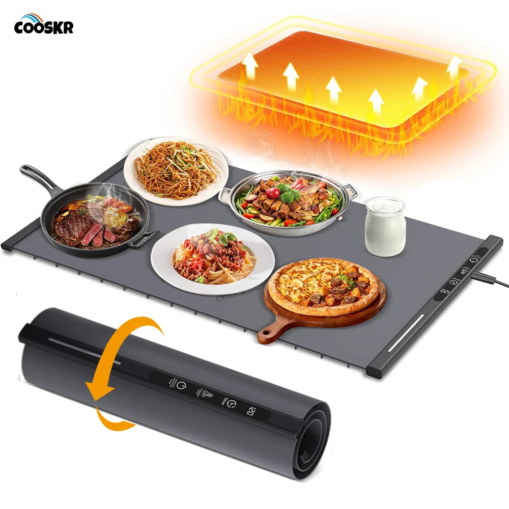 220V Foldable Silicone Food Warming Mat with Adjustable Temperature Control