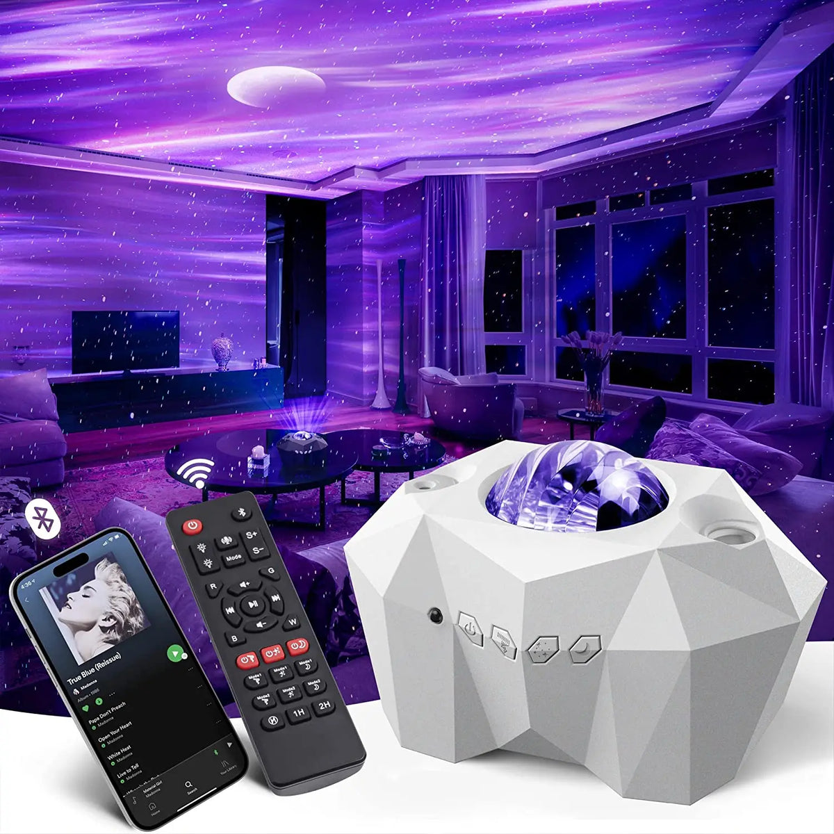 Aurora Galaxy Projector Lamp with Moon and Star Effects